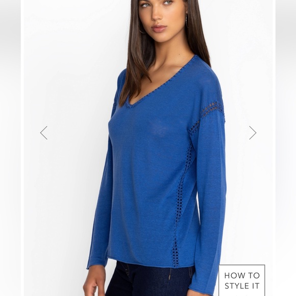 Johnny Was THE LIGHTWEIGHT CLASSIC WHIPSTITCH PULLOVER Silk/ Linen Electric Blue - Picture 2 of 13